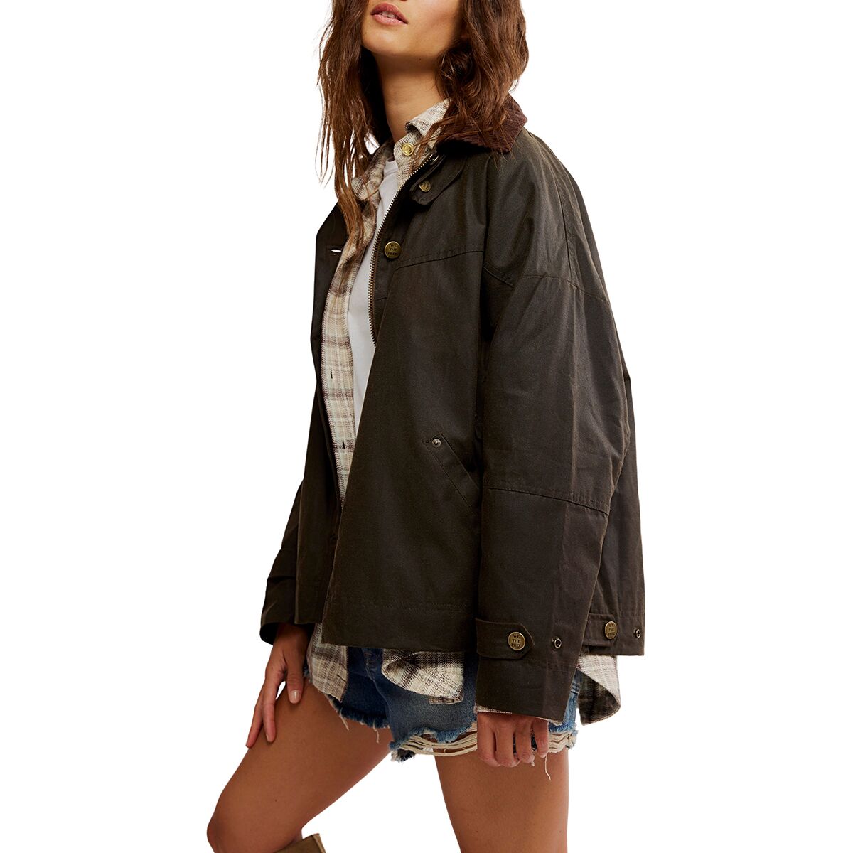 Женская куртка Free People Cori Waxed, цвет: Оливковый — фото 2
