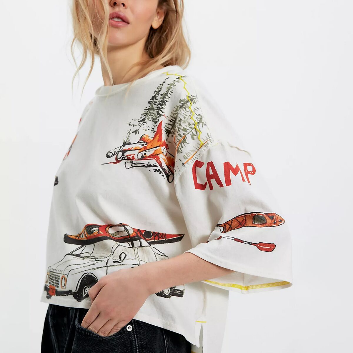 Женская футболка Free People Mountain View Graphic, цвет: Слоновая кость комбинированный — фото 3