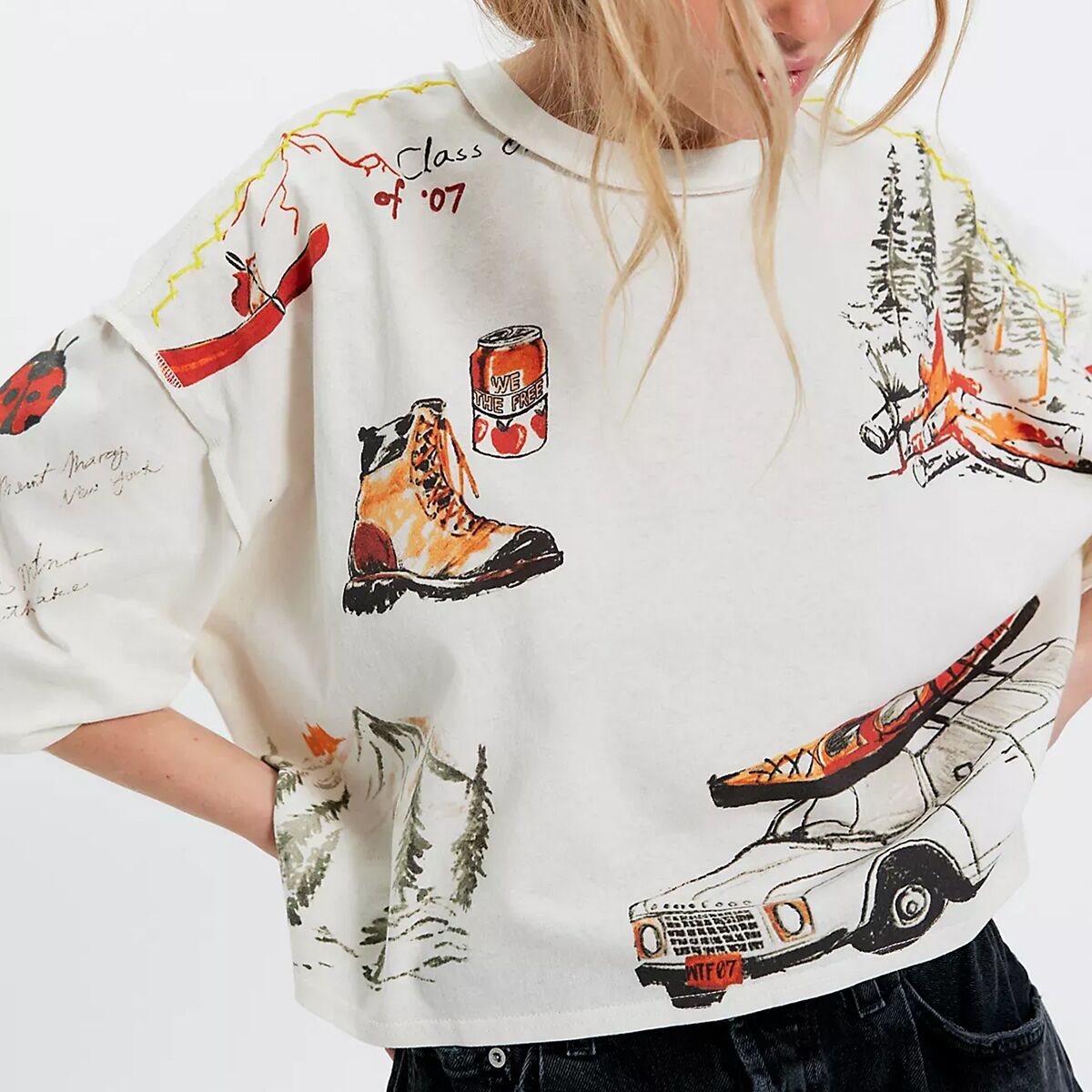 Женская футболка Free People Mountain View Graphic, цвет: Слоновая кость комбинированный — фото 4