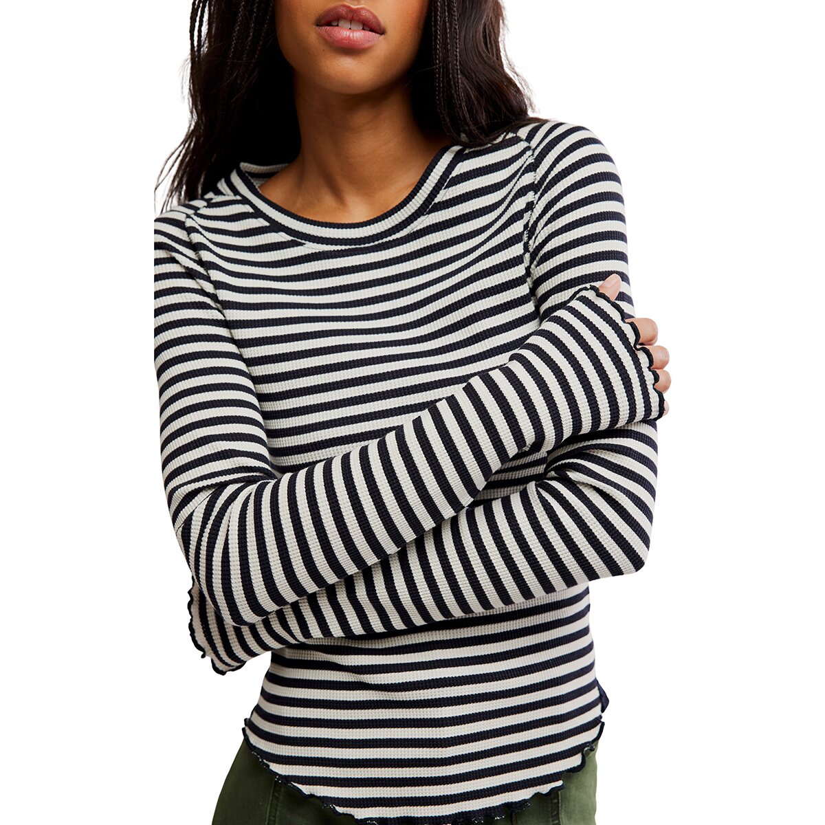Женская футболка Free People Easy Does It Striped Long-Sleeve, цвет: Чёрный / Белый — фото 4