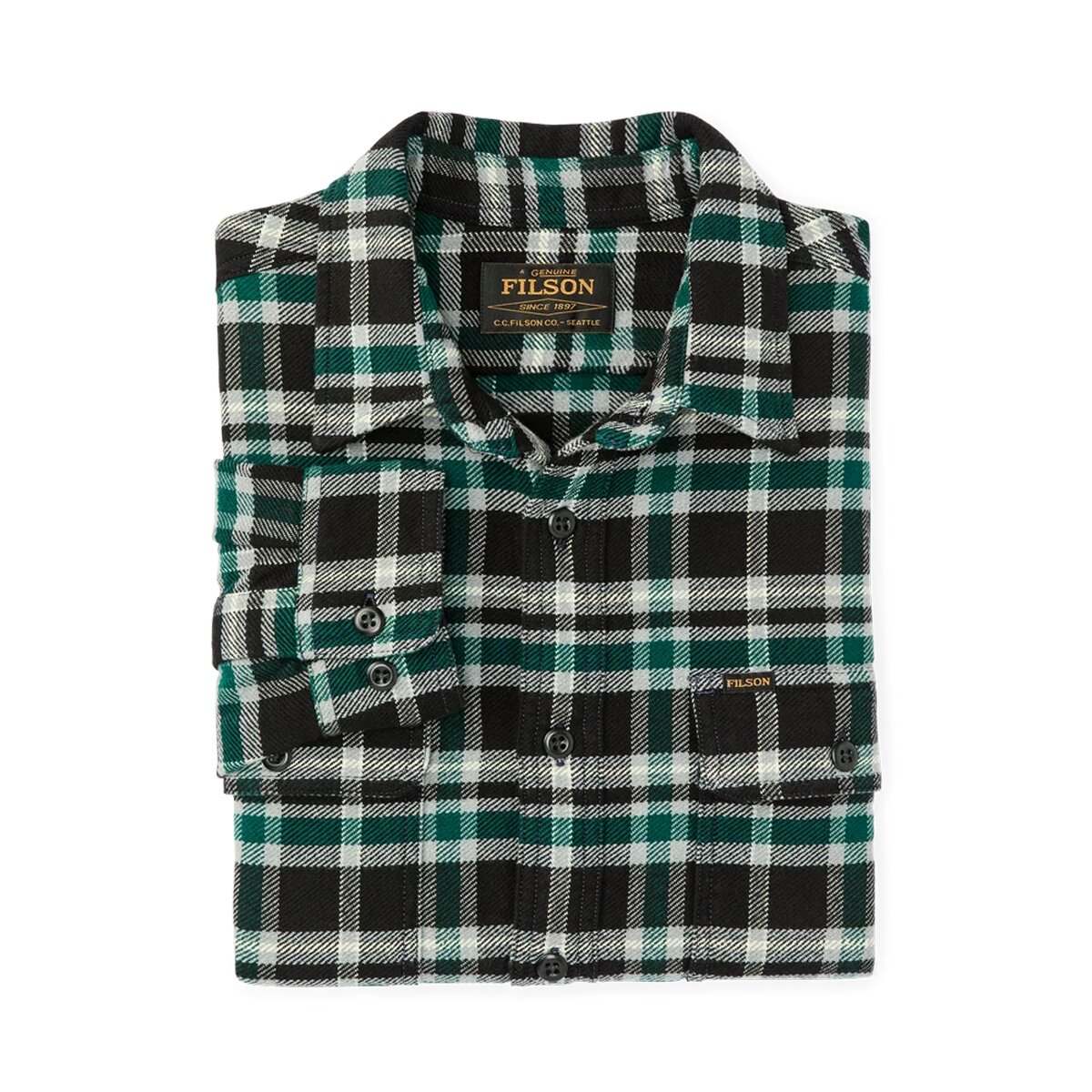Мужская рубашка Filson Vintage Flannel Work, цвет: Чёрный / Зелёный клетчатый — фото 6