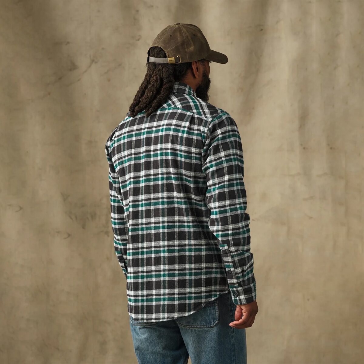 Мужская рубашка Filson Vintage Flannel Work, цвет: Чёрный / Зелёный клетчатый — фото 2