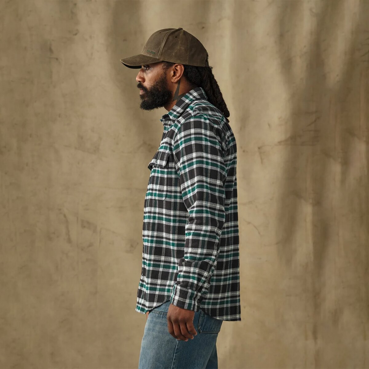 Мужская рубашка Filson Vintage Flannel Work, цвет: Чёрный / Зелёный клетчатый — фото 3