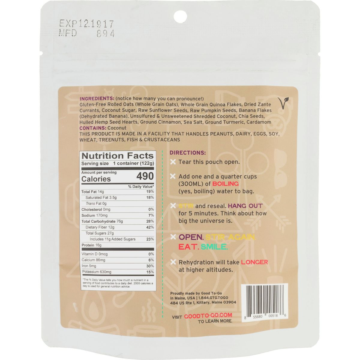 Good To-Go Oatmeal Single Serving Breakfast Entree
