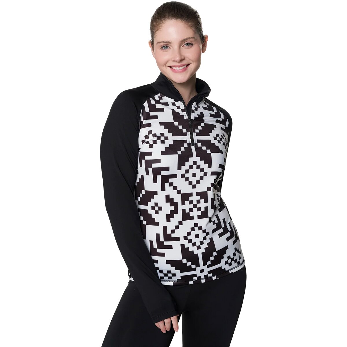 Hot Chilly's Micro-Elite Chamois Premium Zip-T - Women's, цвет: Чёрный белый — фото 1
