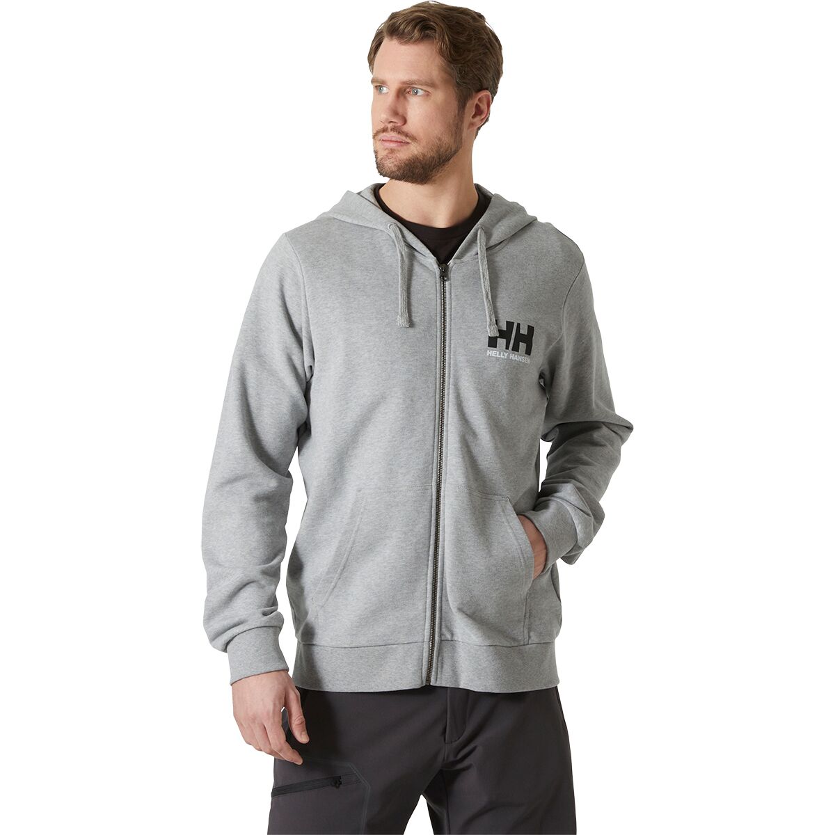Мужское худи Helly Hansen Logo Full-Zip 2.0, цвет: Серый меланжевый — фото 1