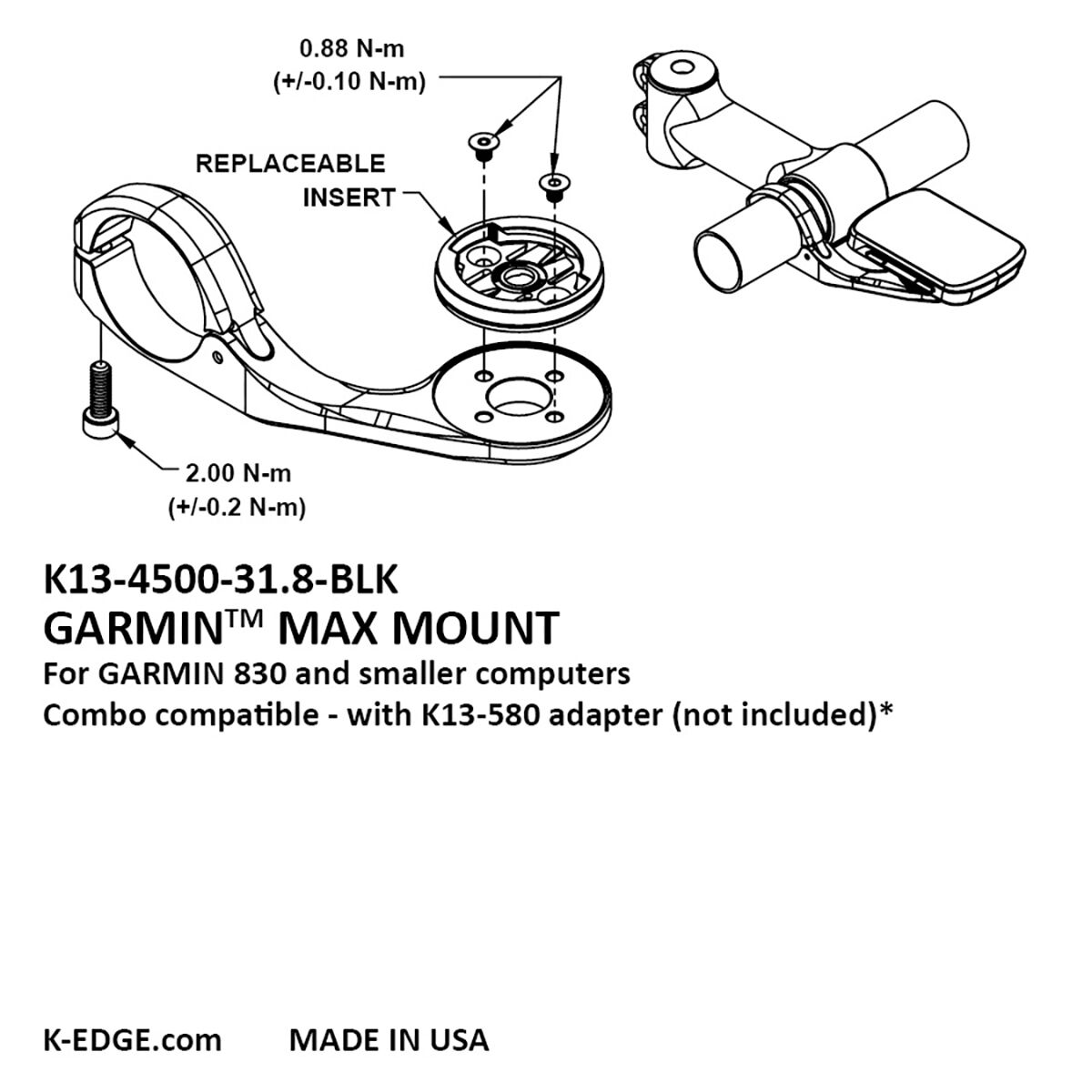 K-Edge Max XL Handlebar Garmin Computer Mount