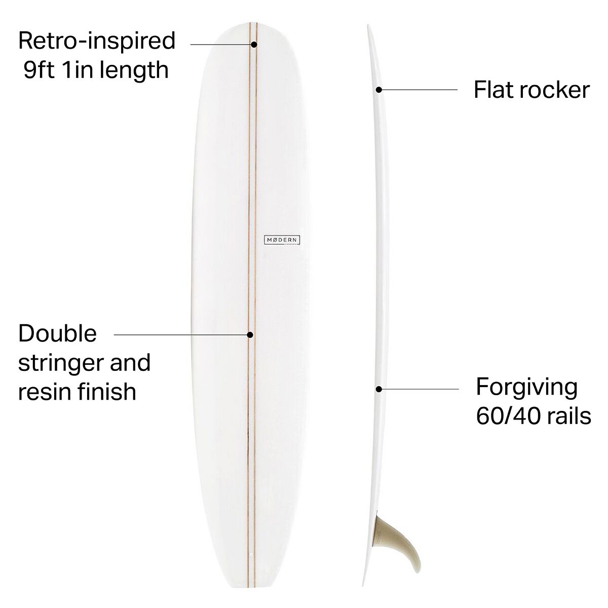 Modern Surfboards Retro PU Double Stringer Longboard Surfboard Surf