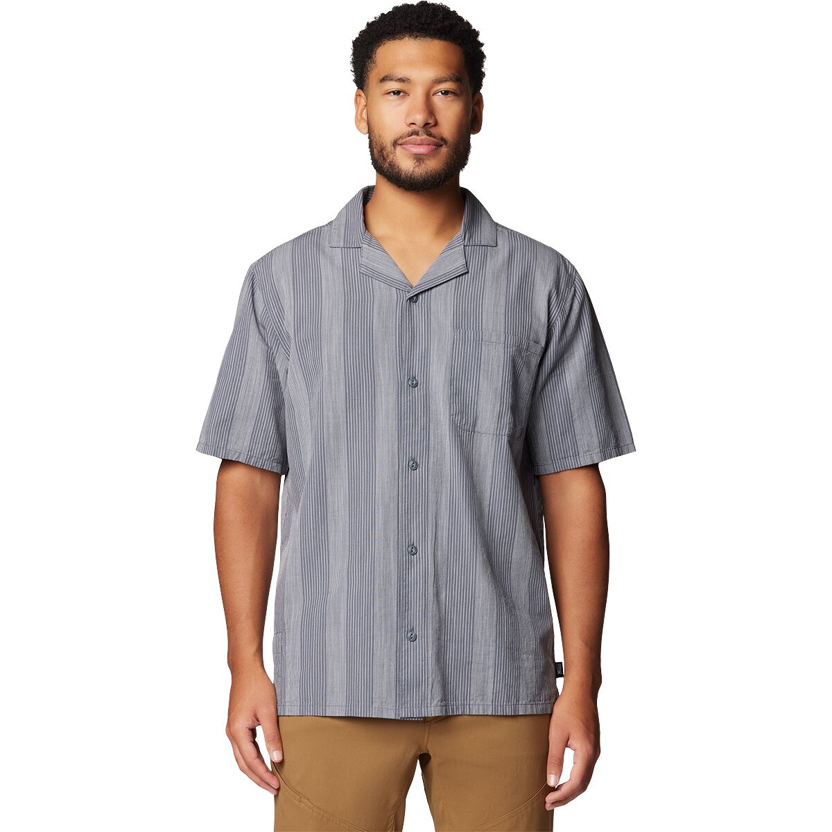 Мужская рубашка Mountain Hardwear Cottonwood Camp Lite Short-Sleeve, цвет: Графитовый полосатый — фото 1