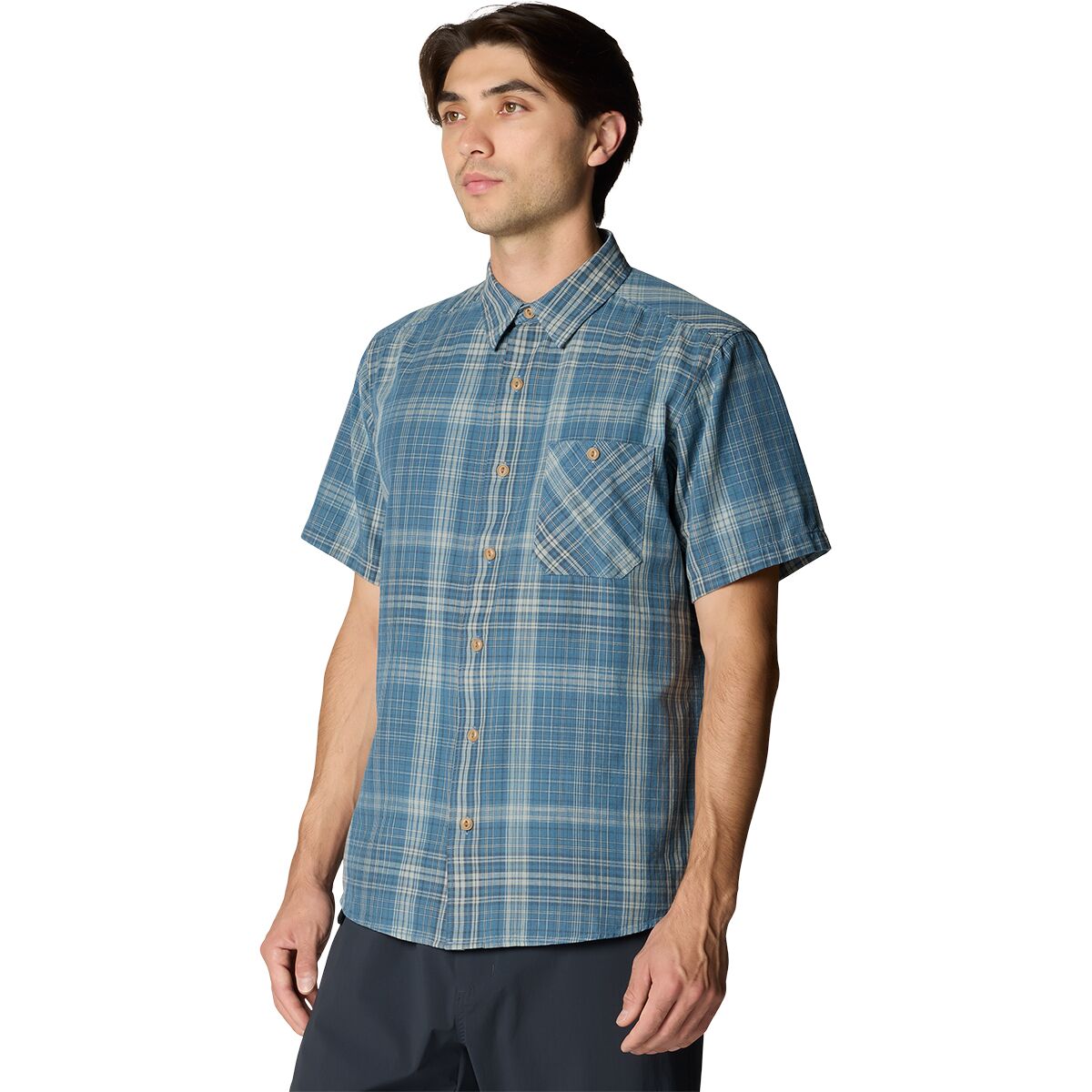 Мужская рубашка Mountain Hardwear Cottonwood Lite Short-Sleeve, цвет: Синий клетчатый — фото 3