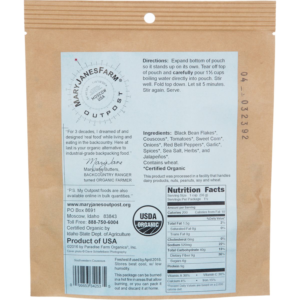 Mary Janes Farm Organic Southwestern Couscous Hike & Camp