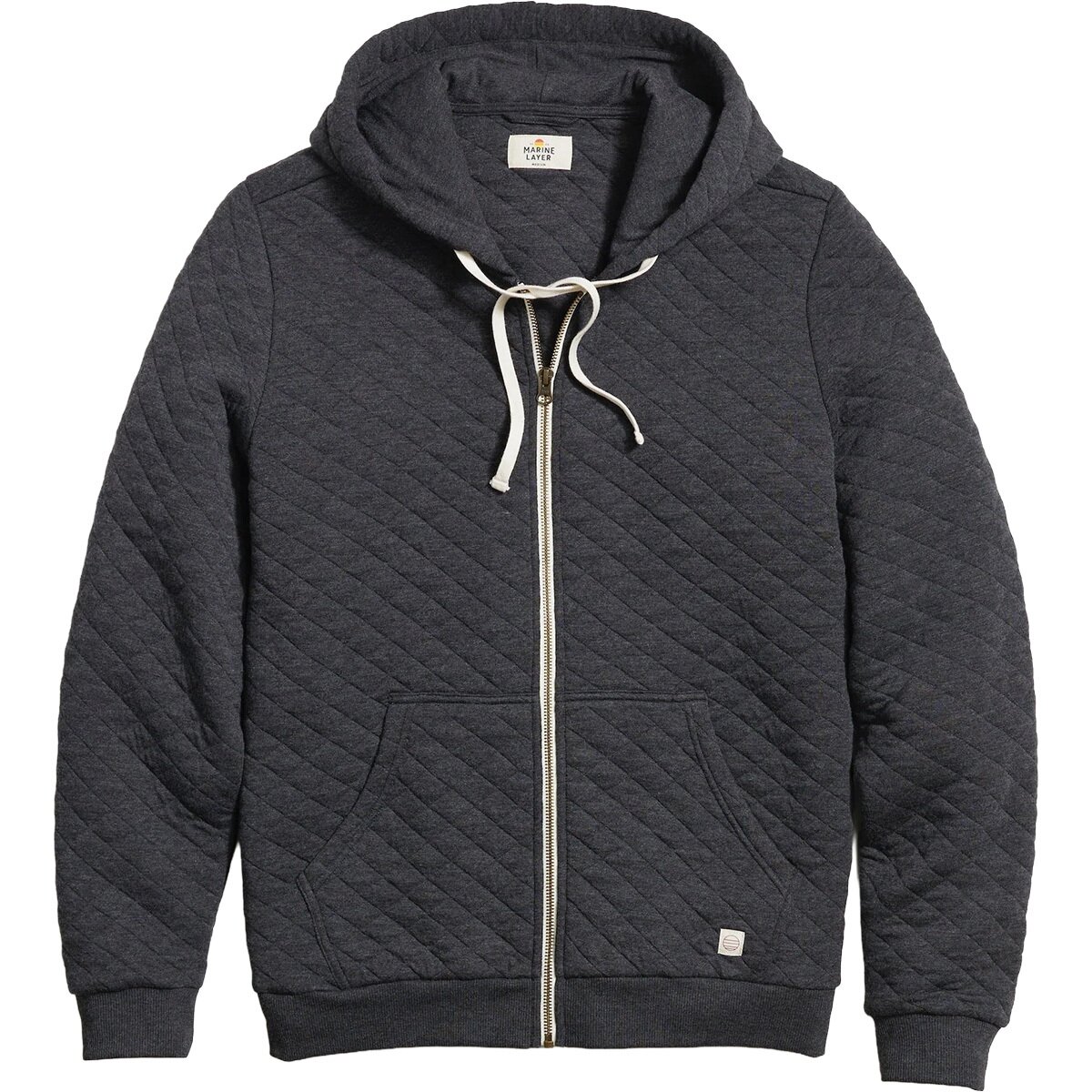 Мужское худи Marine Layer Corbet Diamond Quilt Full-Zip, цвет: Тёмный меланжевый серый — фото 3
