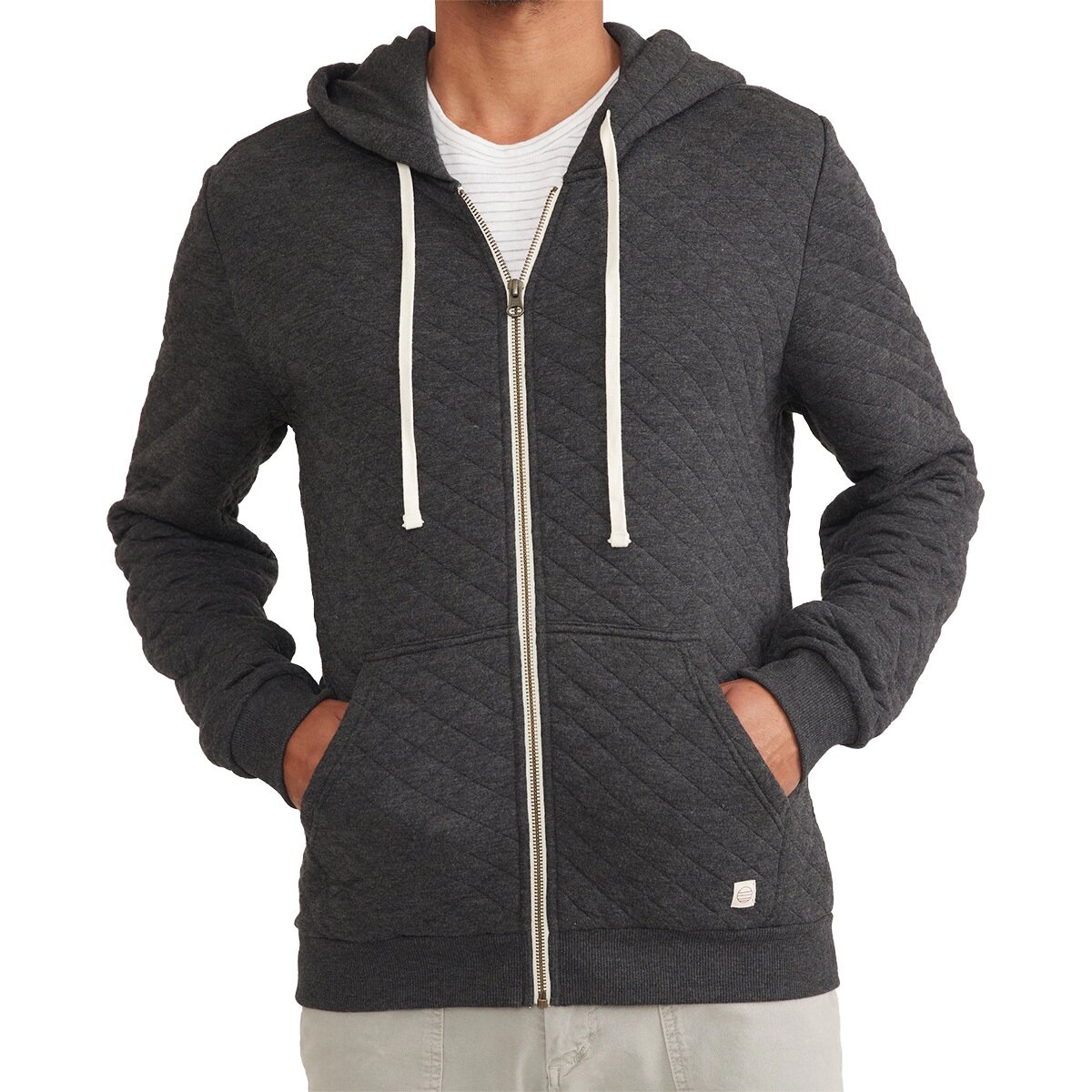 Мужское худи Marine Layer Corbet Diamond Quilt Full-Zip, цвет: Тёмный меланжевый серый — фото 5