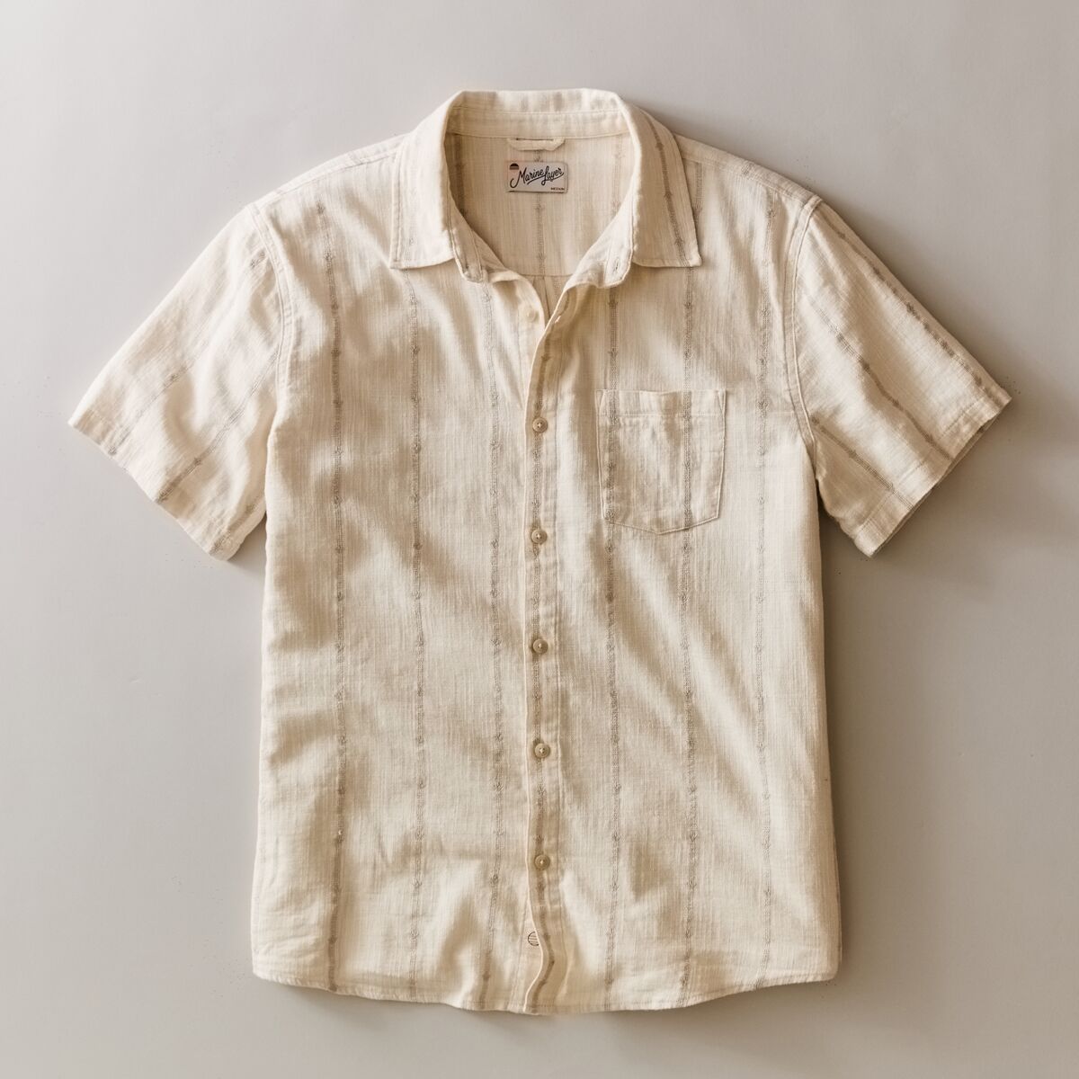 Мужская рубашка Marine Layer Stretch Selvage Simple Stripe, цвет: Кремовый — фото 3