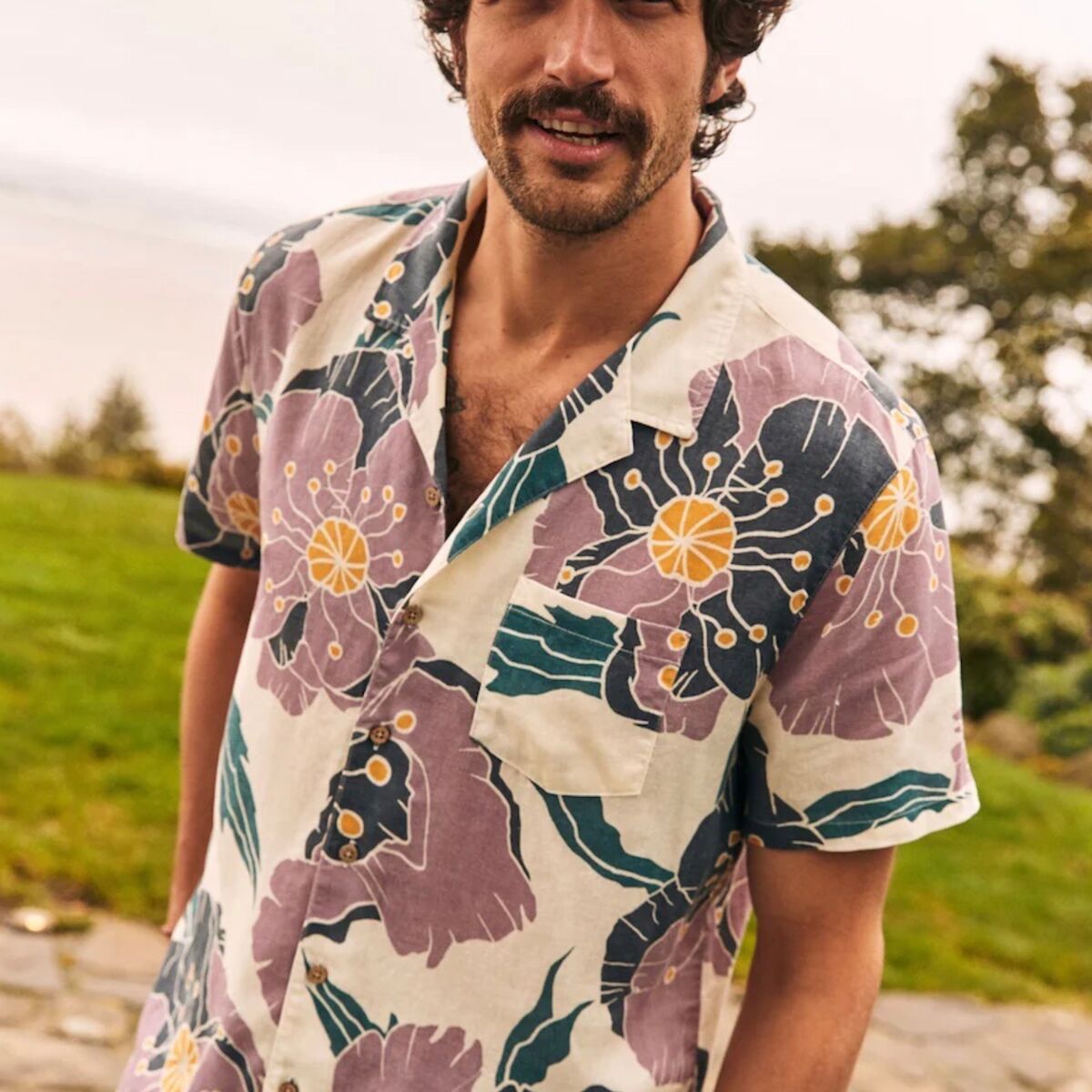 Marine Layer Tencel Linen Resort Short Sleeve Sport Shirt - Withered Rose Agave Print
