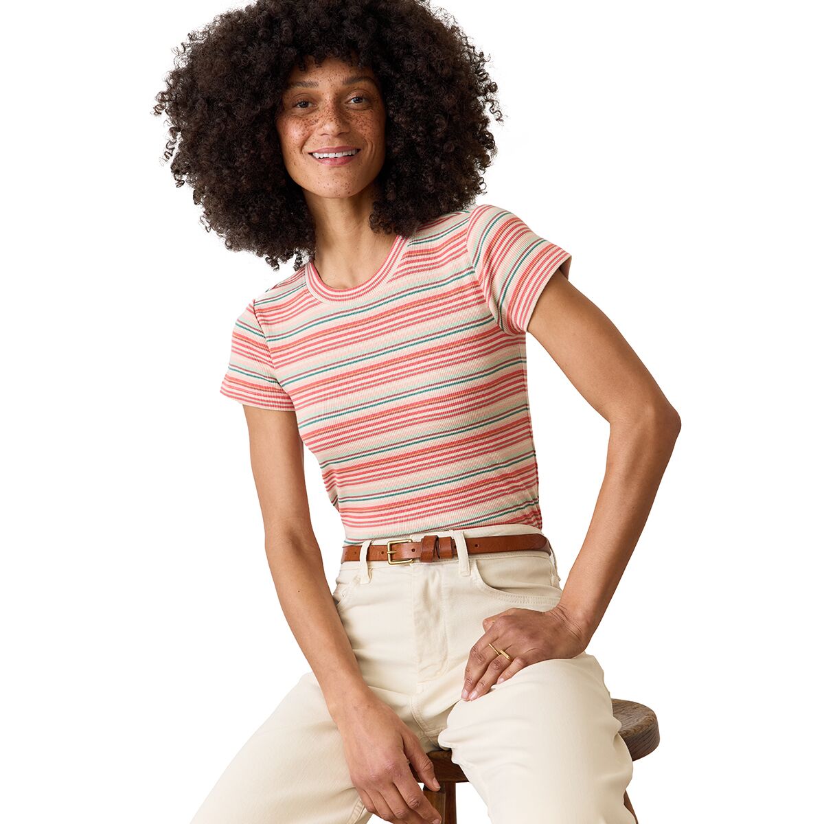 Marine Layer Lexi Rib Sun-In Crew Multi Stripe T-Shirt -...