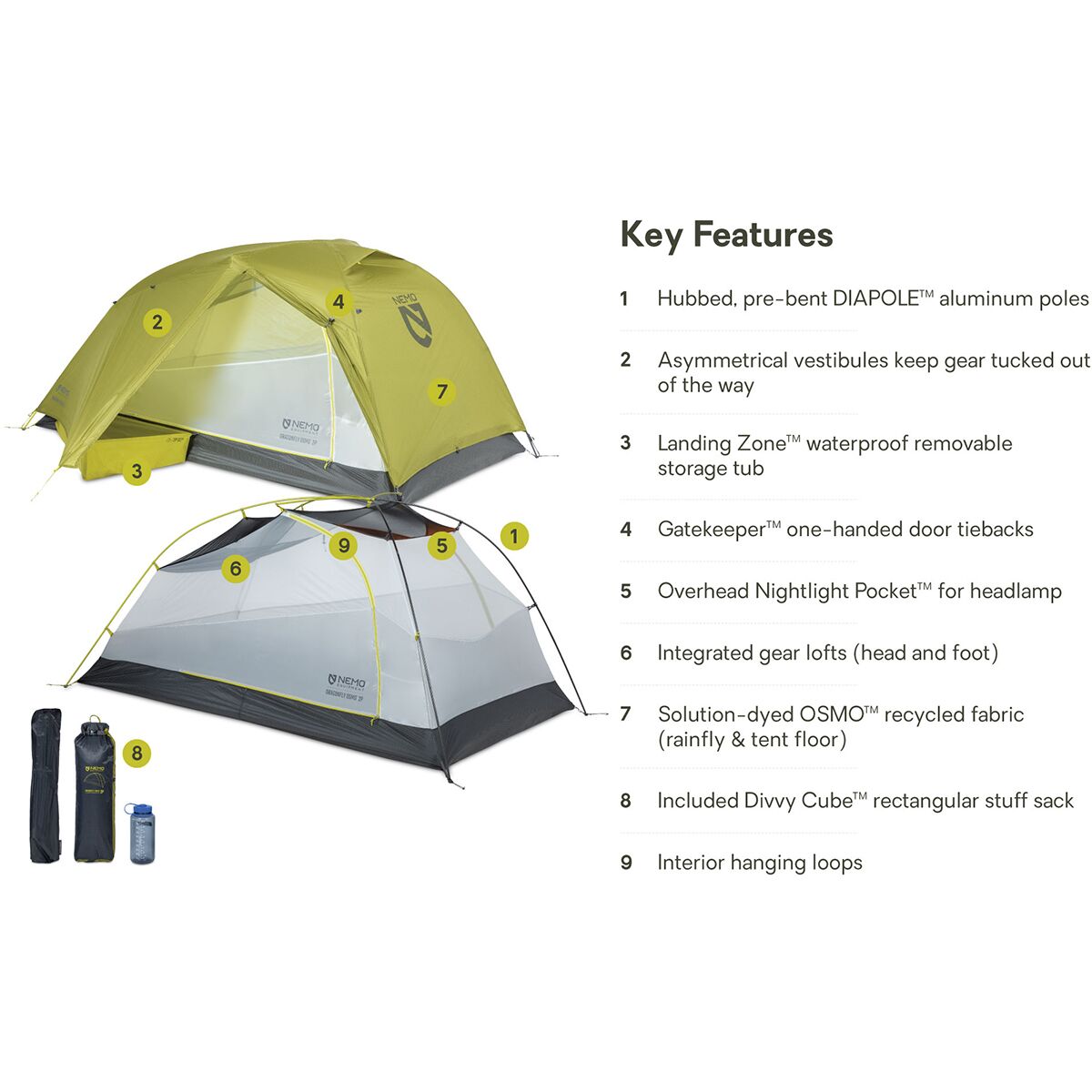 Снаряжение NEMO Equipment Inc. Dragonfly Osmo Tent: 2-Person 3-Season, цвет: Берёзовый — фото 7