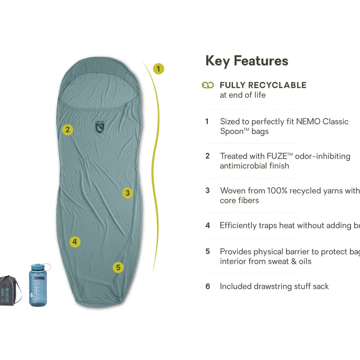 Сумка NEMO Equipment Inc. Tracer Sleeping Bag Liner, цвет: Aquifer — фото 2