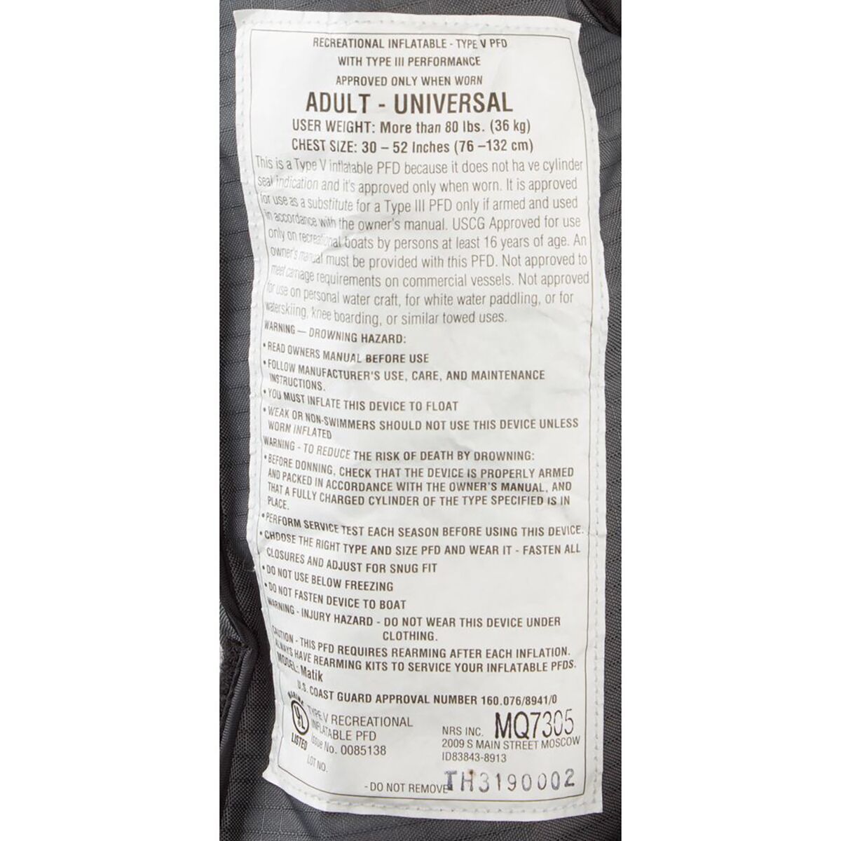 NRS Matik Personal Flotation Device