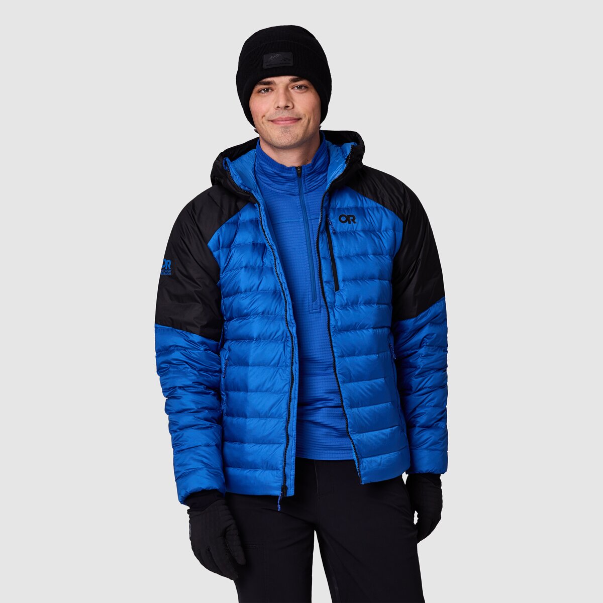 Мужская куртка Outdoor Research Helium Down Hooded, цвет: Azurite / Чёрный — фото 2