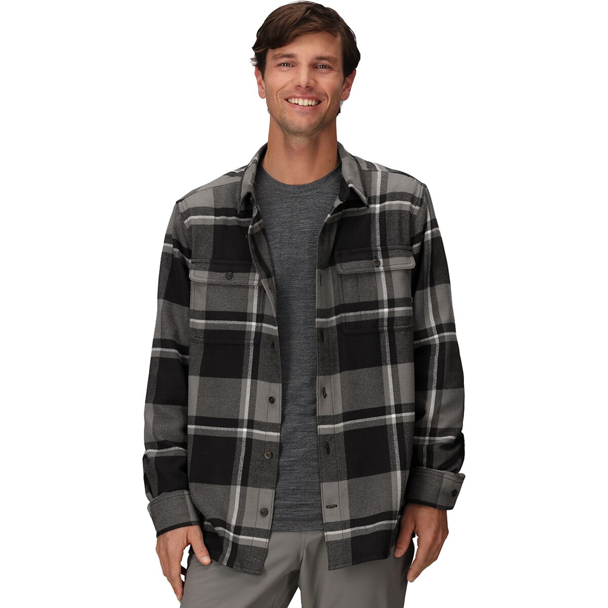 Мужская рубашка Outdoor Research Feedback Flannel Twill, цвет: Чёрный / Оловянный клетчатый — фото 5
