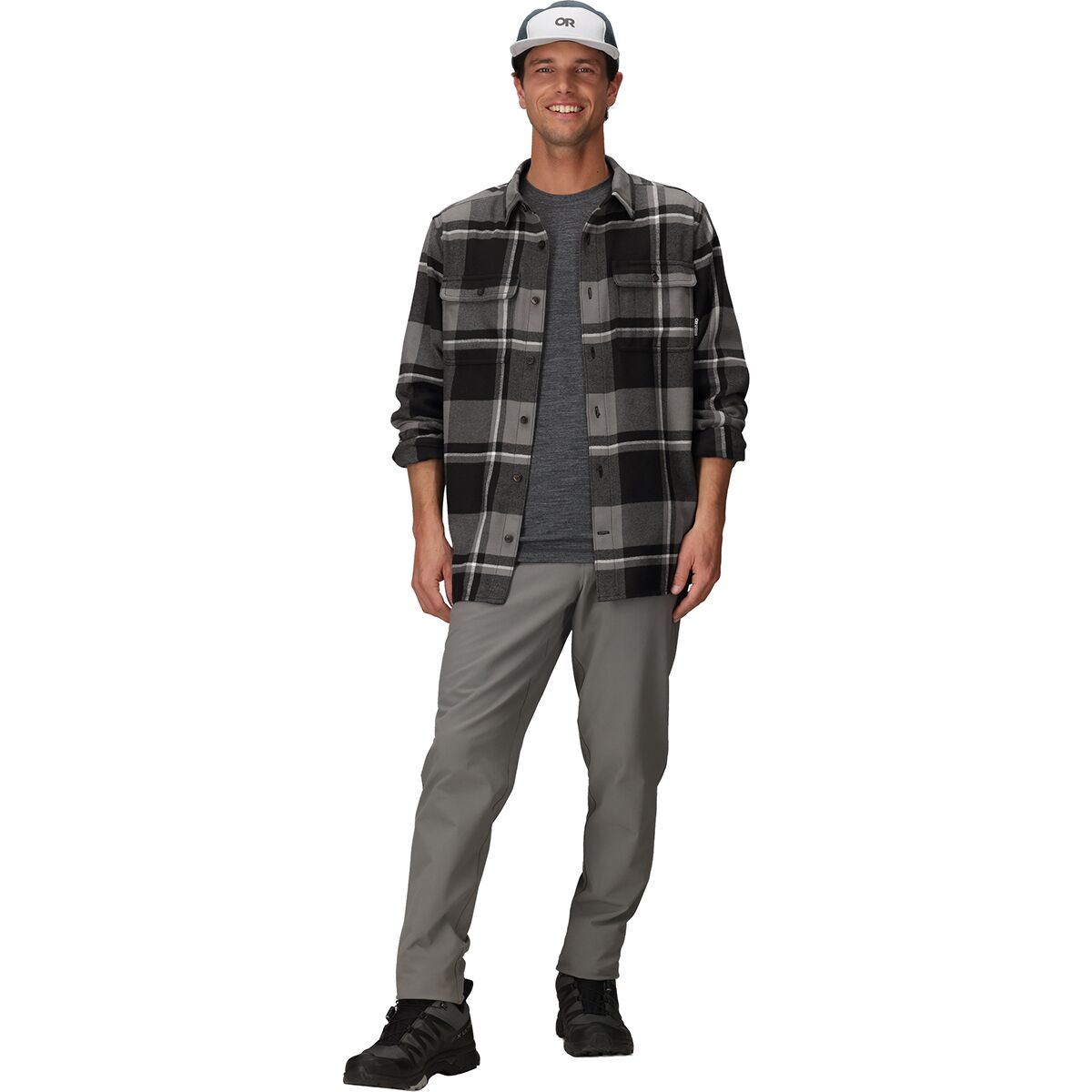 Мужская рубашка Outdoor Research Feedback Flannel Twill, цвет: Чёрный / Оловянный клетчатый — фото 6