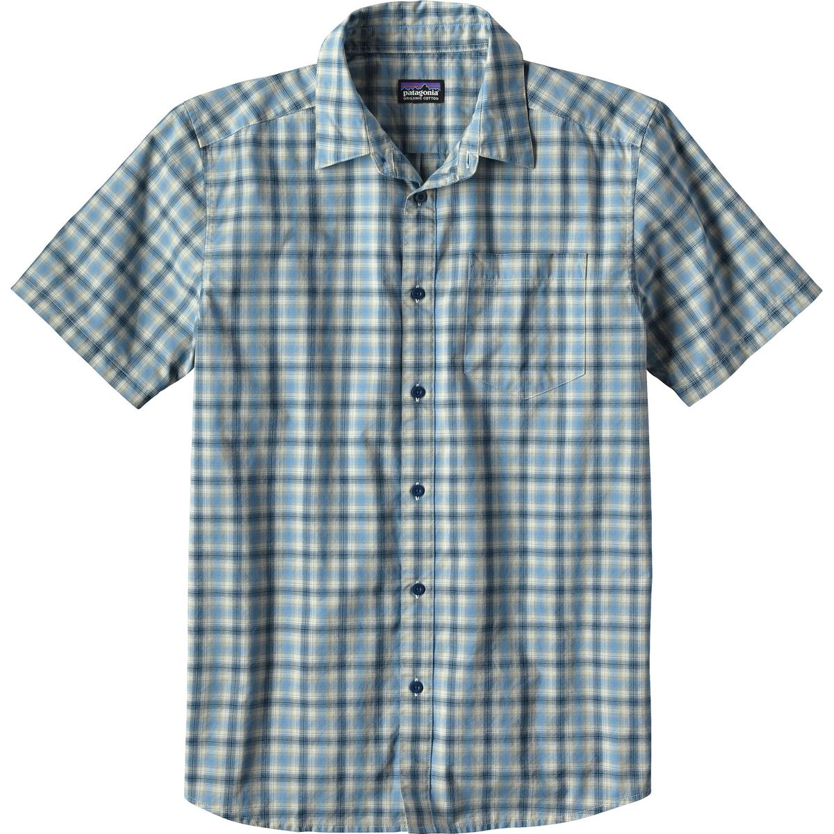 Patagonia Fezzman Shirt (53962SP11), short-sleeved cotton check shirt, men's size L Organic cotton Blue type light blue Vintage Second Hand