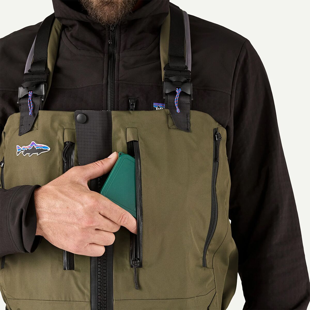 Мужские комбинезоны Patagonia Swiftcurrent Expedition Zip-Front Waders, цвет: Зелёный — фото 3