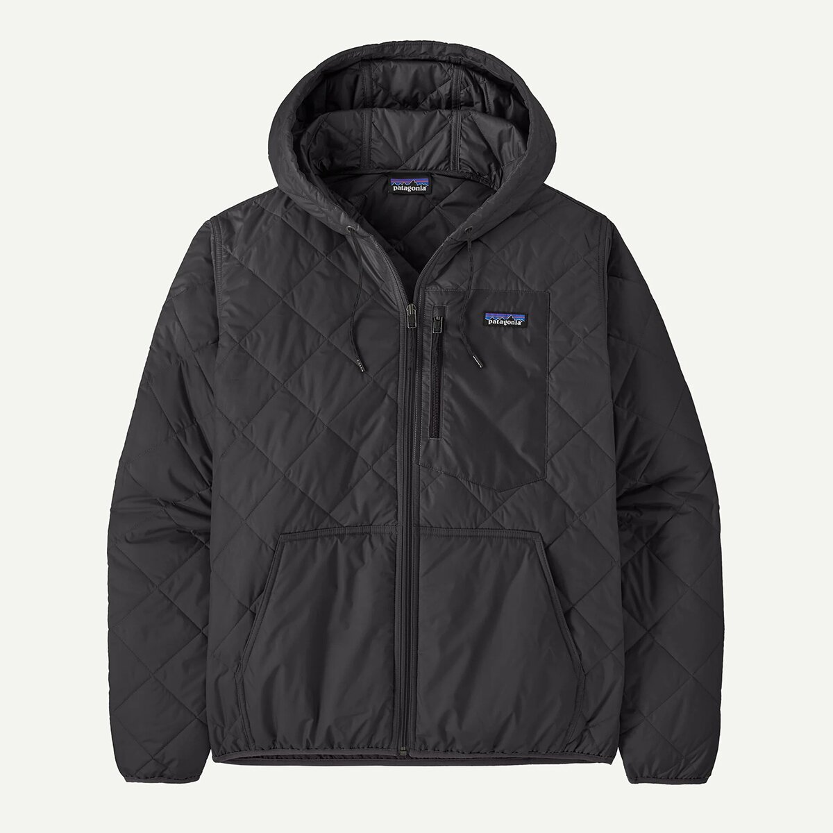 Мужская куртка Patagonia Diamond Quilted Bomber Hooded, цвет: Чёрный, вариант 1 — фото 2