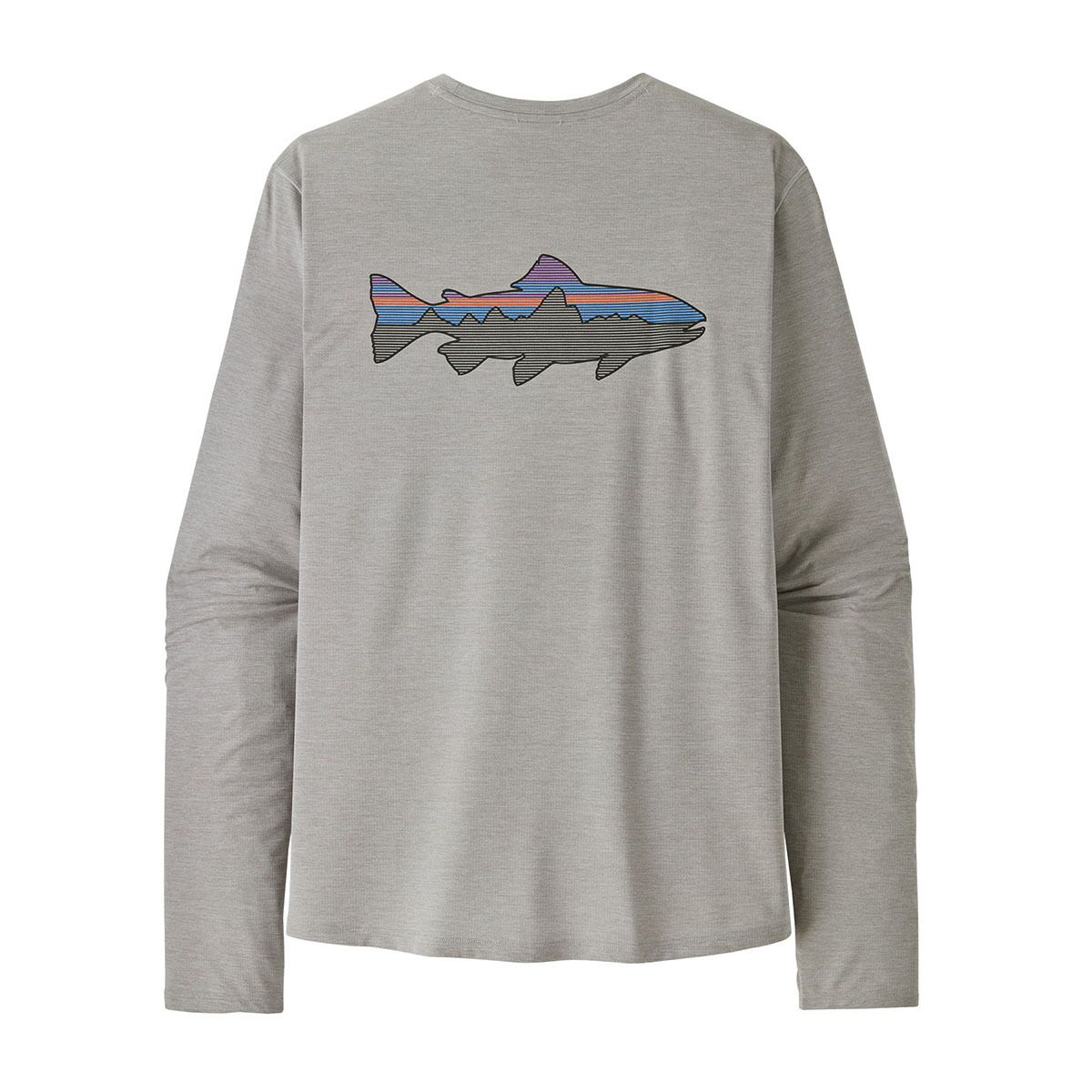 Мужская рубашка Patagonia Capilene Cool Fitz Roy Trout Long-Sleeve Sun, цвет: Серый / Соляной серый — фото 3