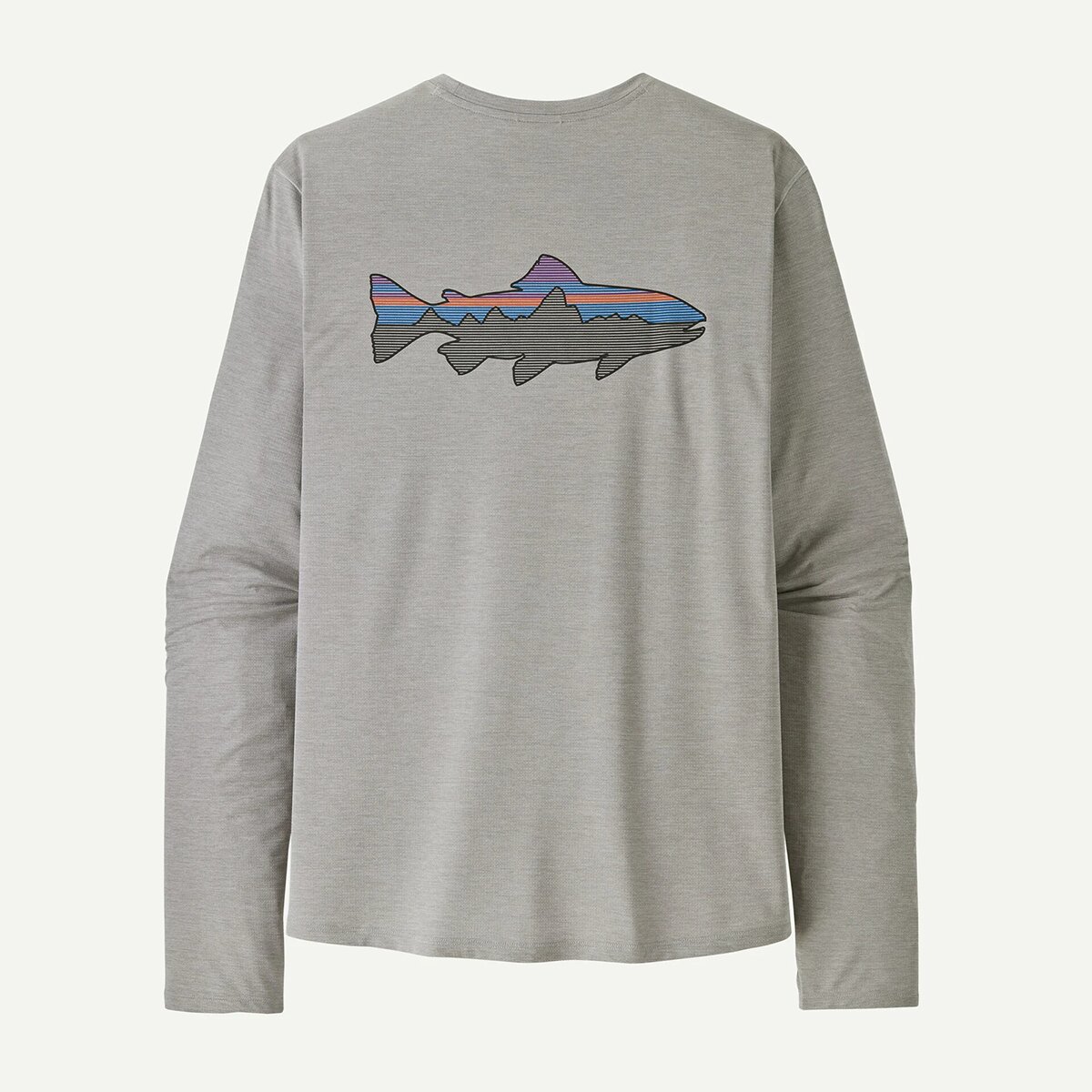 Мужская рубашка Patagonia Capilene Cool Fitz Roy Trout Long-Sleeve Sun, цвет: Серый / Соляной серый — фото 4