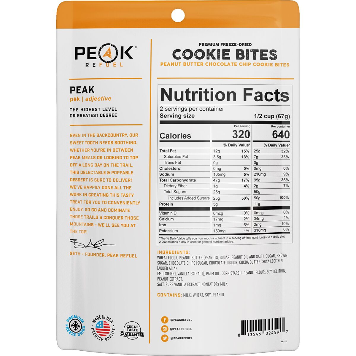 Peak Refuel Chocolate Chip Peanut Butter Cookie Dough Bite