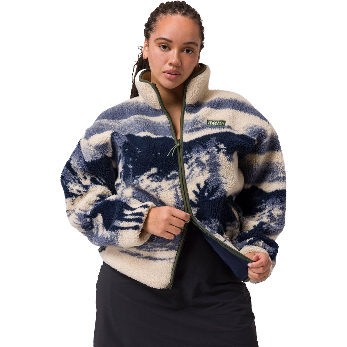 Толстовки Parks Project Acadia Moose Full-Zip High Pile Fleece, цвет: Натуральный / Тёмно-синий — фото 5