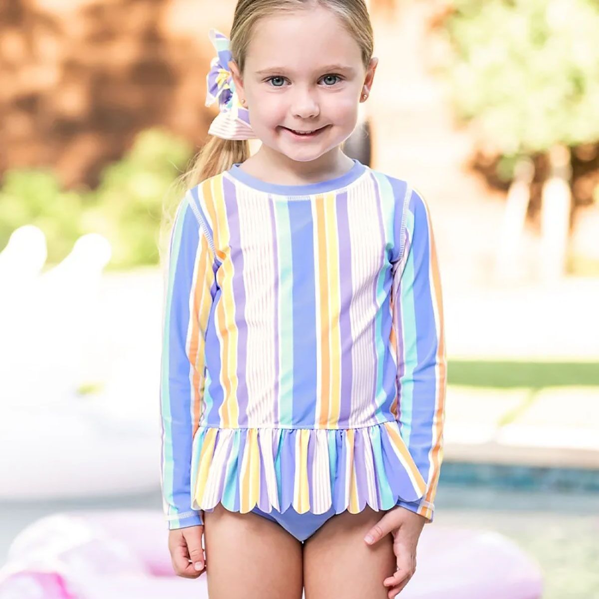 Ruffle Butts Scalloped LongSleeve Rash Guard 2Piece Toddler Girls