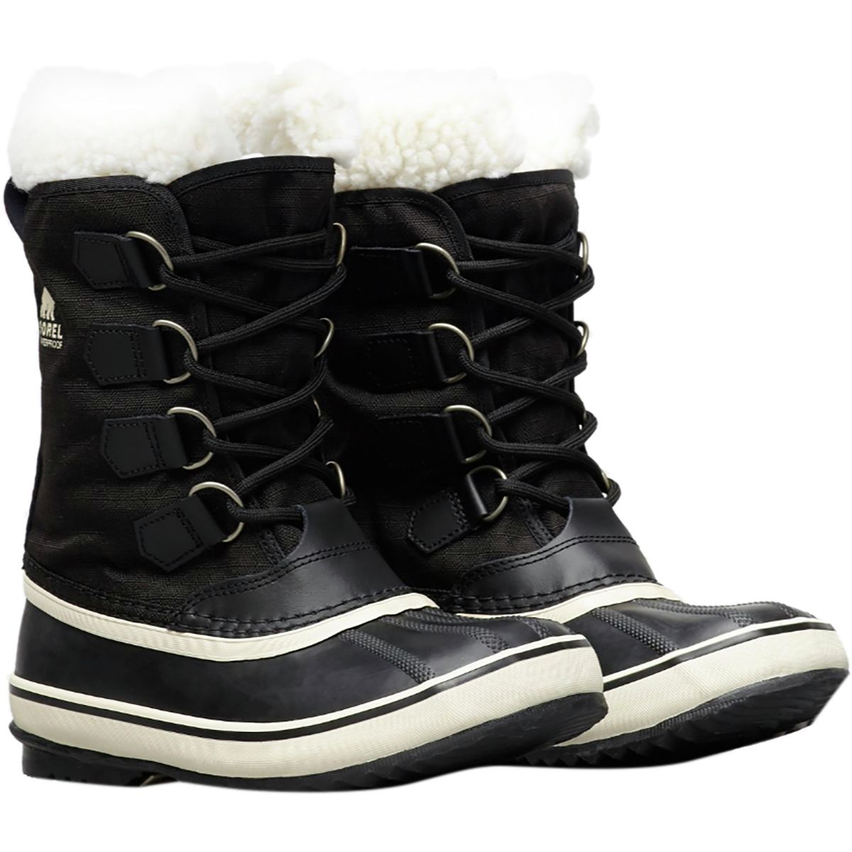 sorel carnival waterproof black nylon boots with microfleece lining