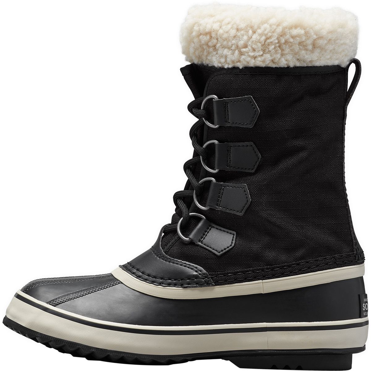 sorel carnival waterproof black nylon boots with microfleece lining
