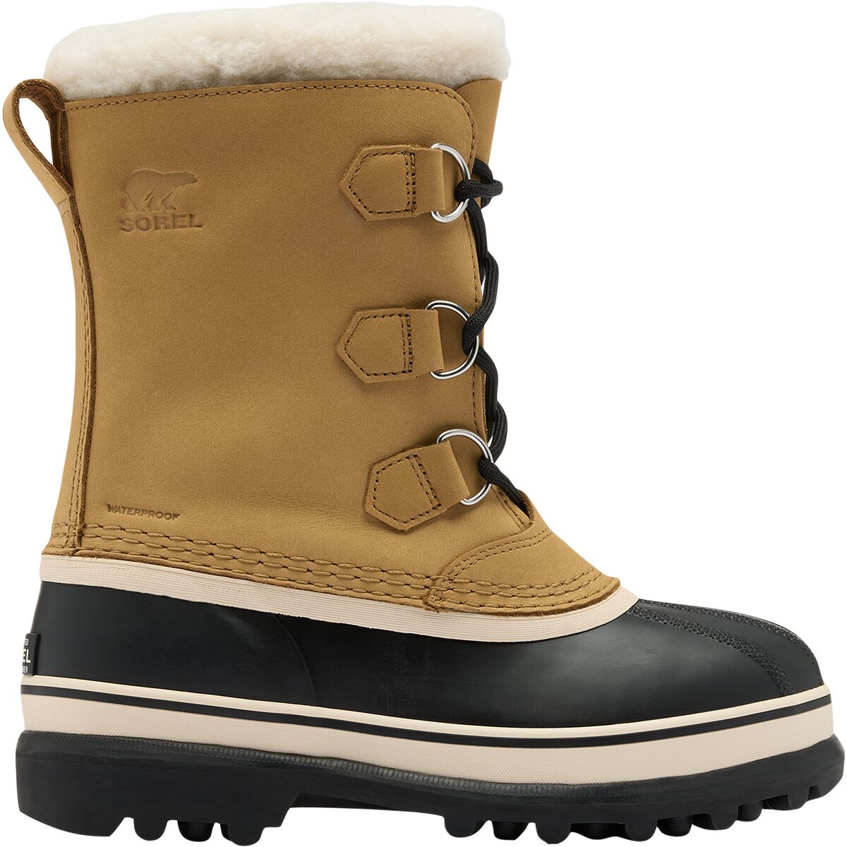 Детские ботинки Sorel Caribou WP, цвет: Светло-бежевый / Чёрный — фото 1