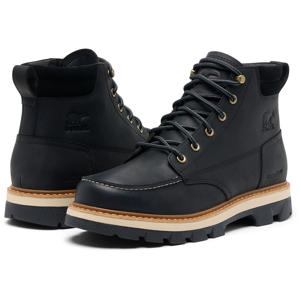 Мужские ботинки SOREL Lark-47 Moc Toe WP Boot, цвет: Чёрный / Выбеленный — фото 4