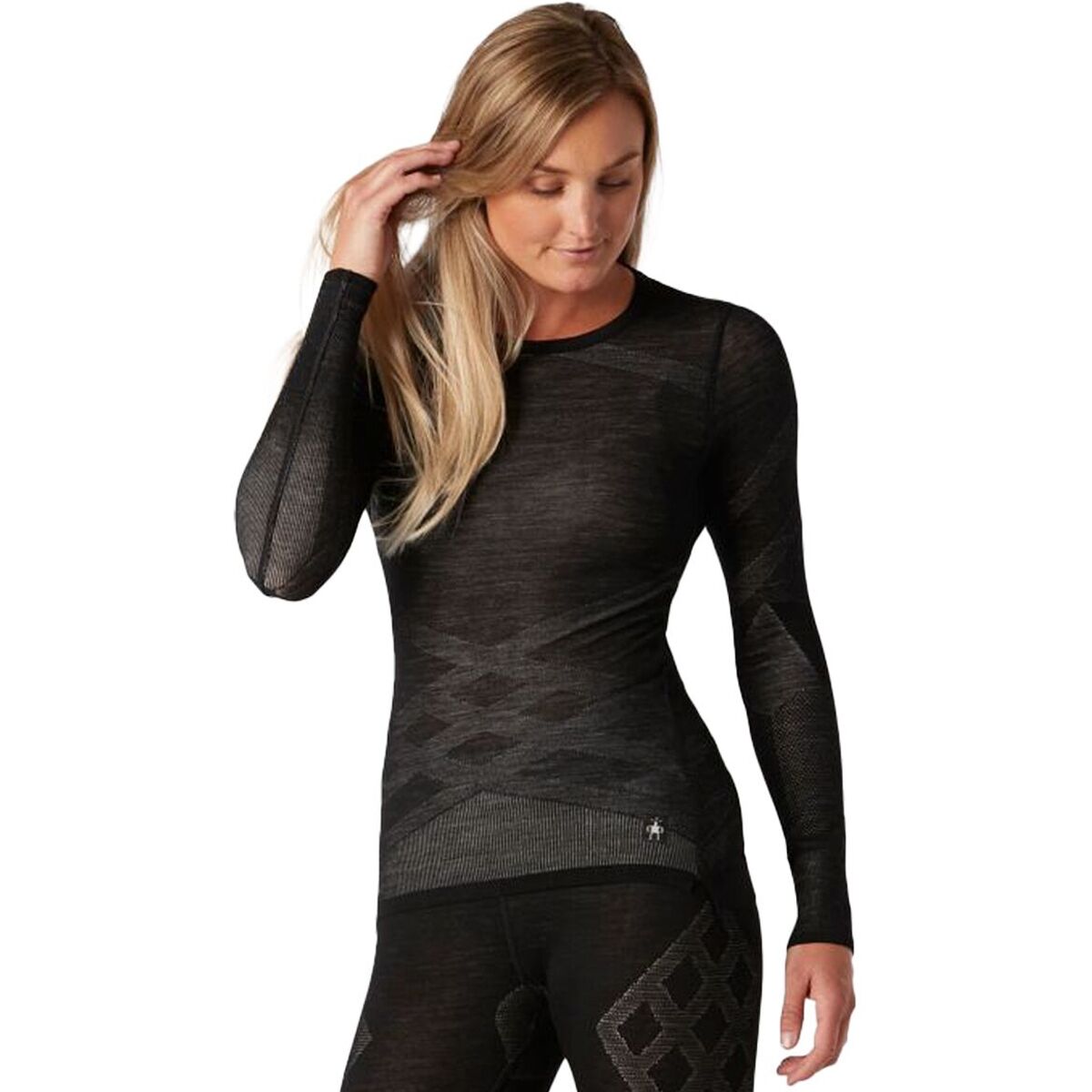 Женский топ Smartwool Intraknit Thermal Merino Crew Baselayer, цвет: Чёрный / Белый — фото 1