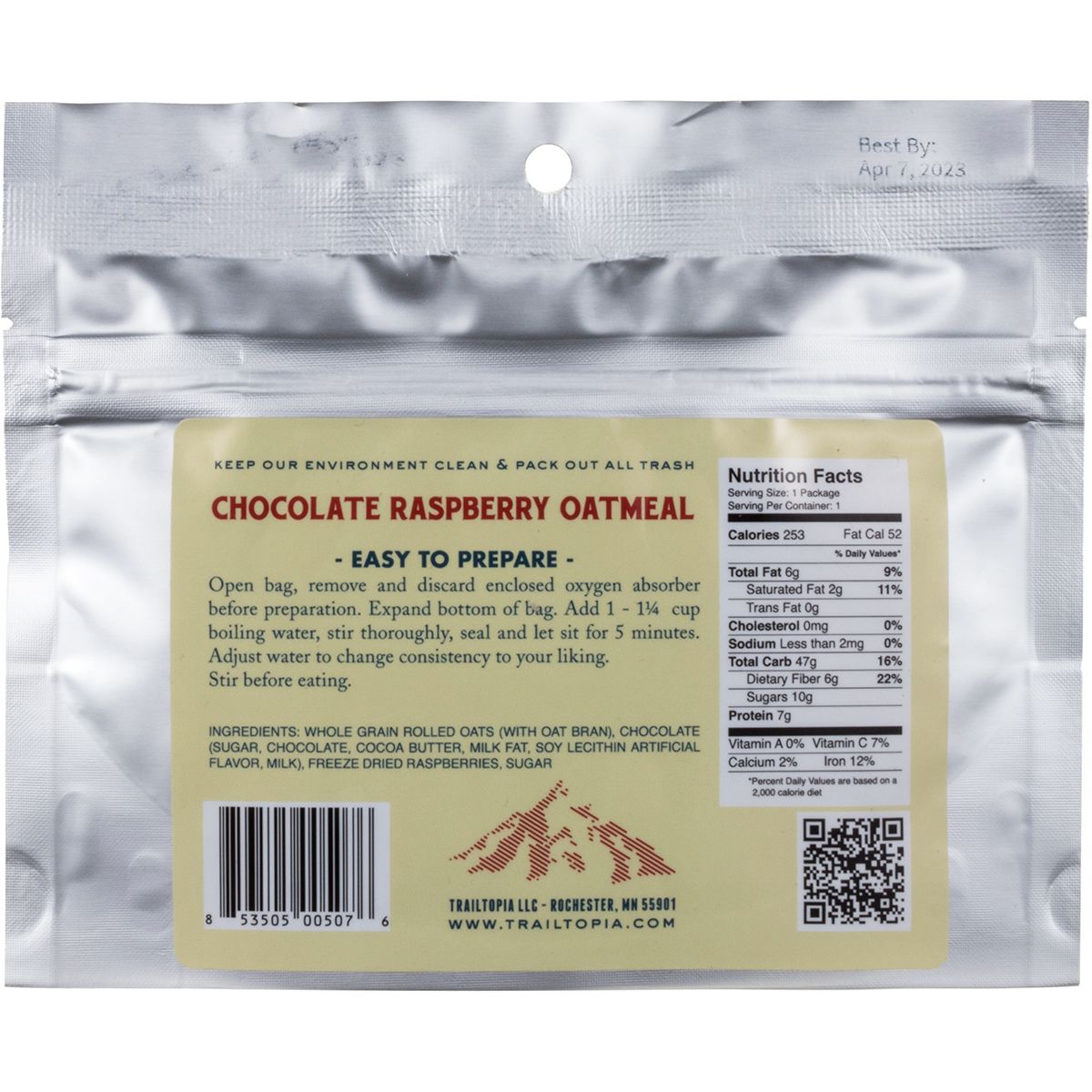 Trailtopia Raspberry Chocolate Oatmeal