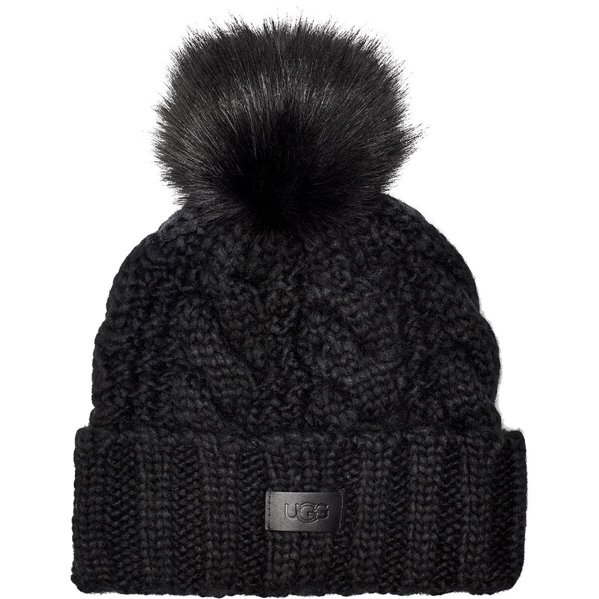 UGG Knit Cable Beanie Faux Fur Pom Accessories
