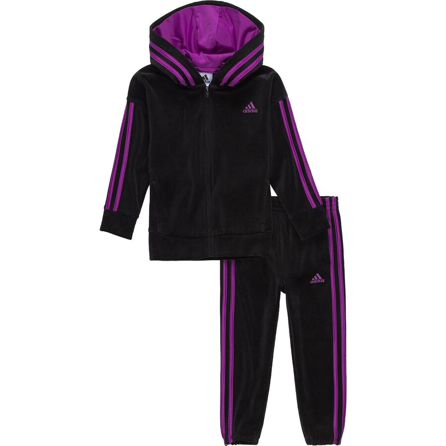 Adidas - 3-Stripe Velour Jacket Set - Toddler Girls' - Black Adi