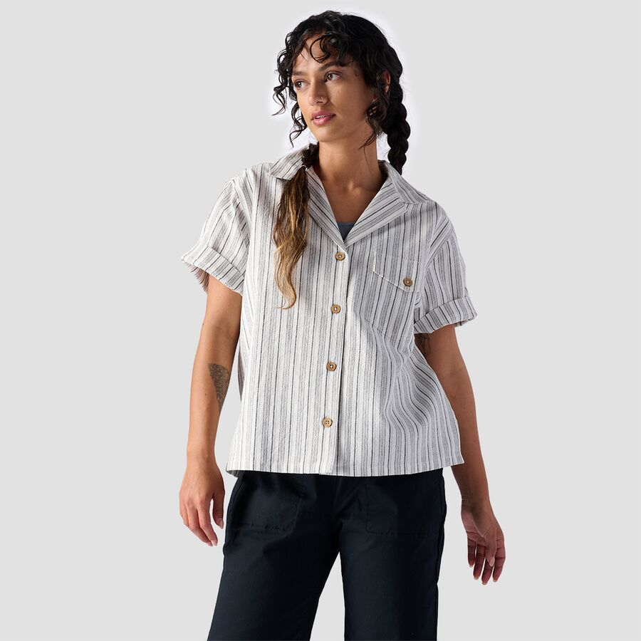 Textured Cotton Short-Sleeve Button Up - Women's