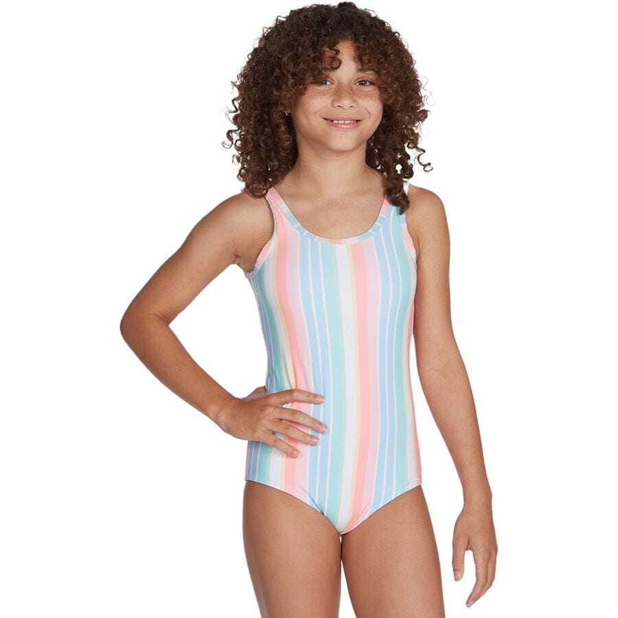 Stoked On Stripes Scroop Back One-Piece Swimsuit - Girls'