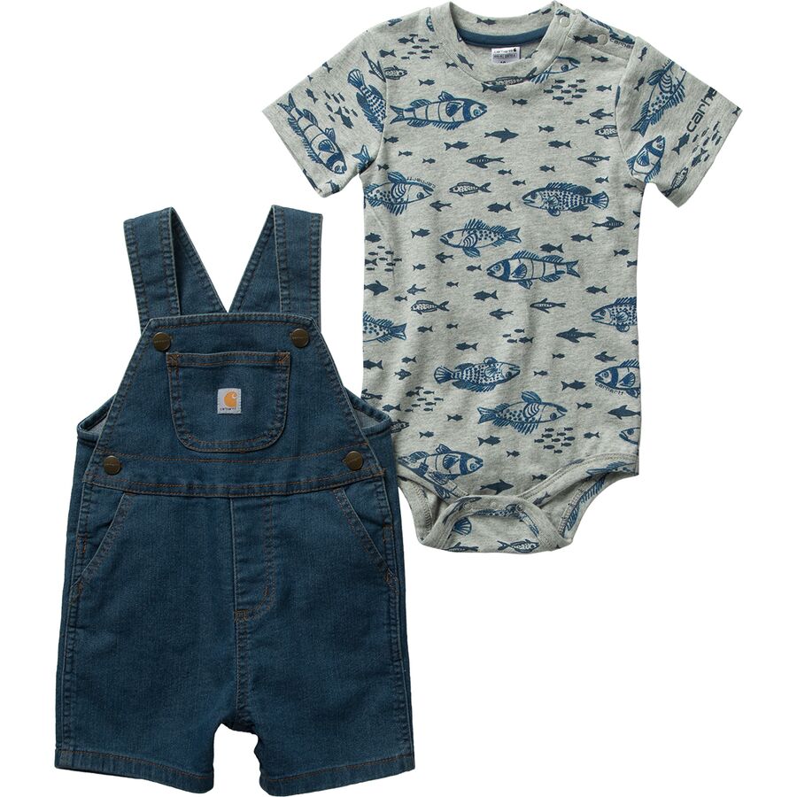 Fish Print SS Bodysuit & Denim Shortall Set - Infant Boys'