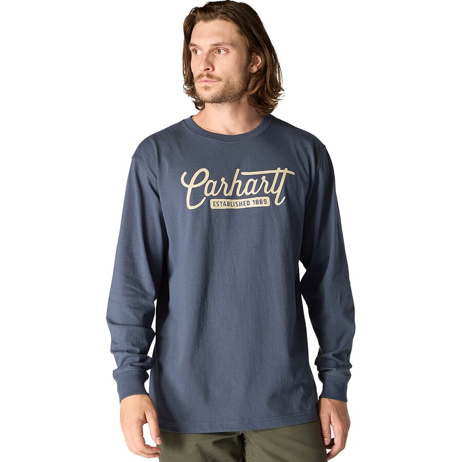 Мужская футболка Carhartt Loose Heavyweight LS Script Graphic, цвет: Bluestone