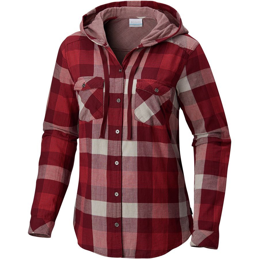 checked hooded shirt women's