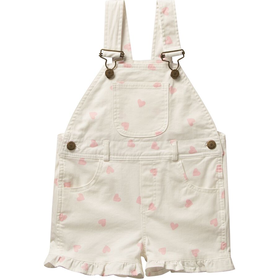 Pink Heart Frill Short Overalls - Infants'
