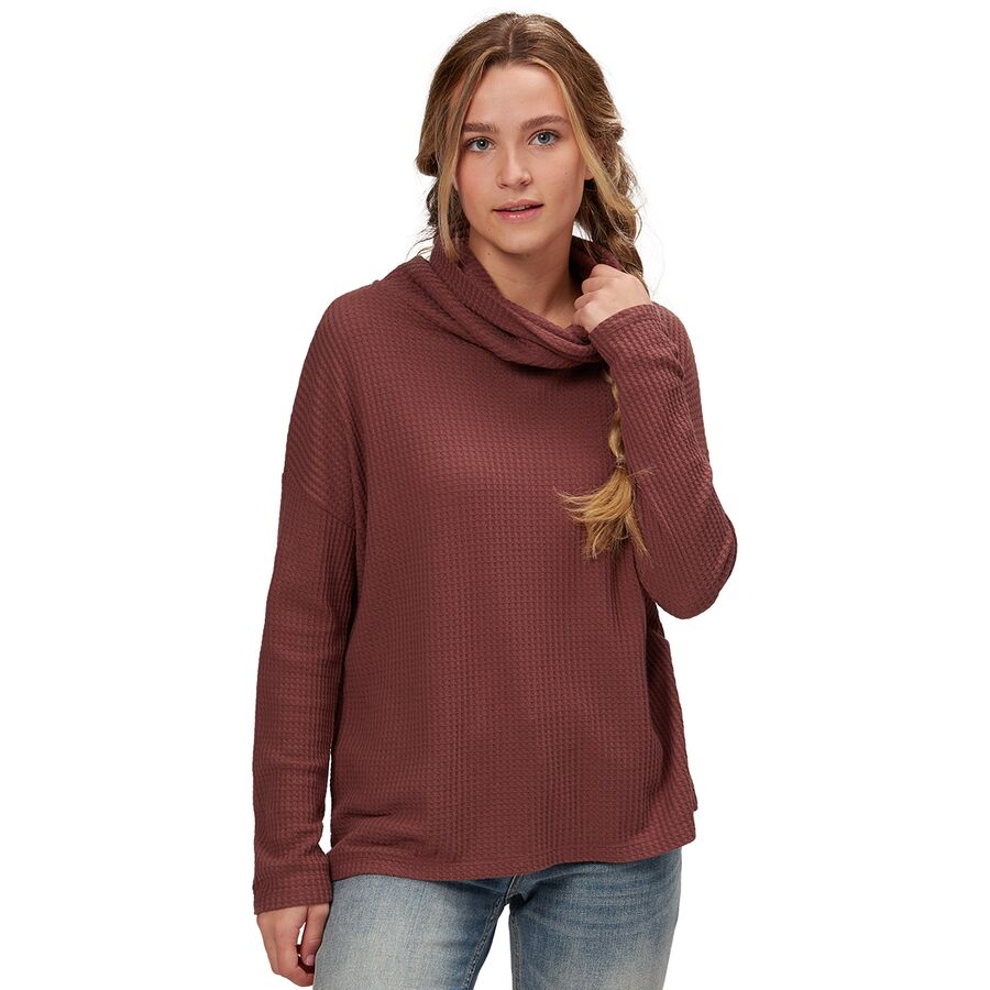 Solid Waffle Cowl Neck Top - Women's