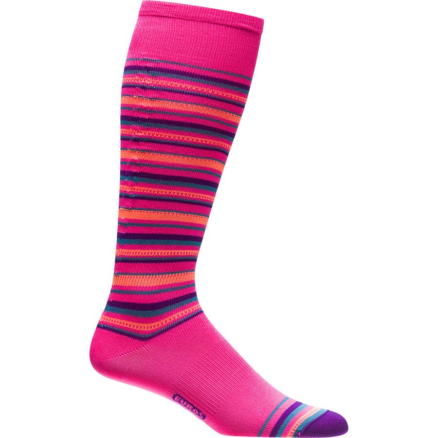 EURO Socks - Ultralight Silver Ski Sock - Pink Striped